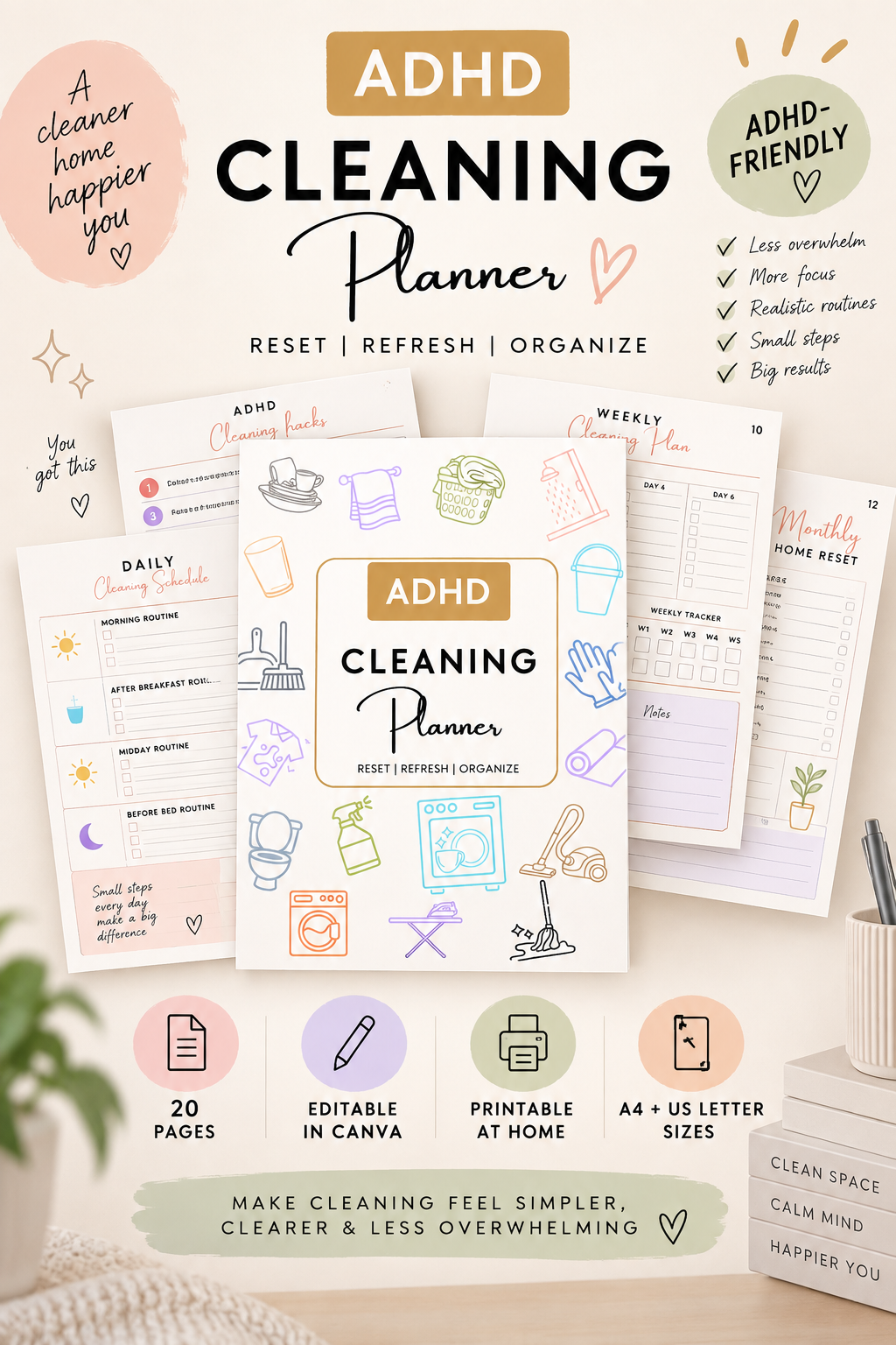 ADHD Cleaning Planner + 7 Video Guides